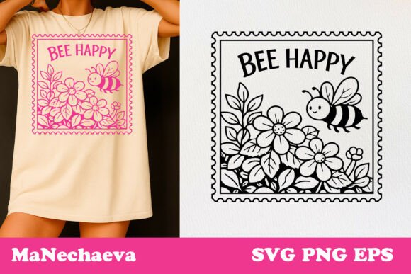 Bee Happy Spring Postal Stamp SVG