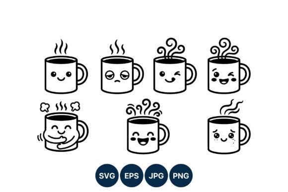 Cute Coffee Mug Faces Black and White