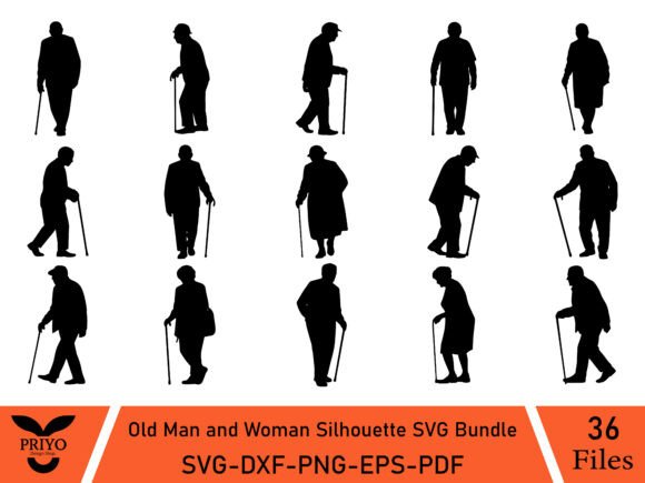 Old Man and Woman Silhouette SVG Bundle