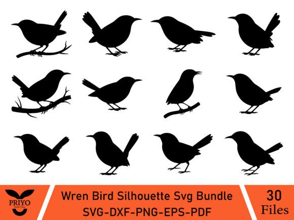 Wren Bird Silhouette SVG Bundle